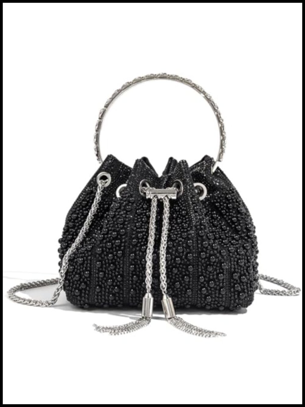 Vintage Faux Pearl Rhinestone Bucket Crossbody Clutch Purse Evening Bag Party